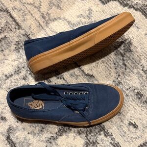 Vans Dark Blue Canvas Sneakers with Brown Sole